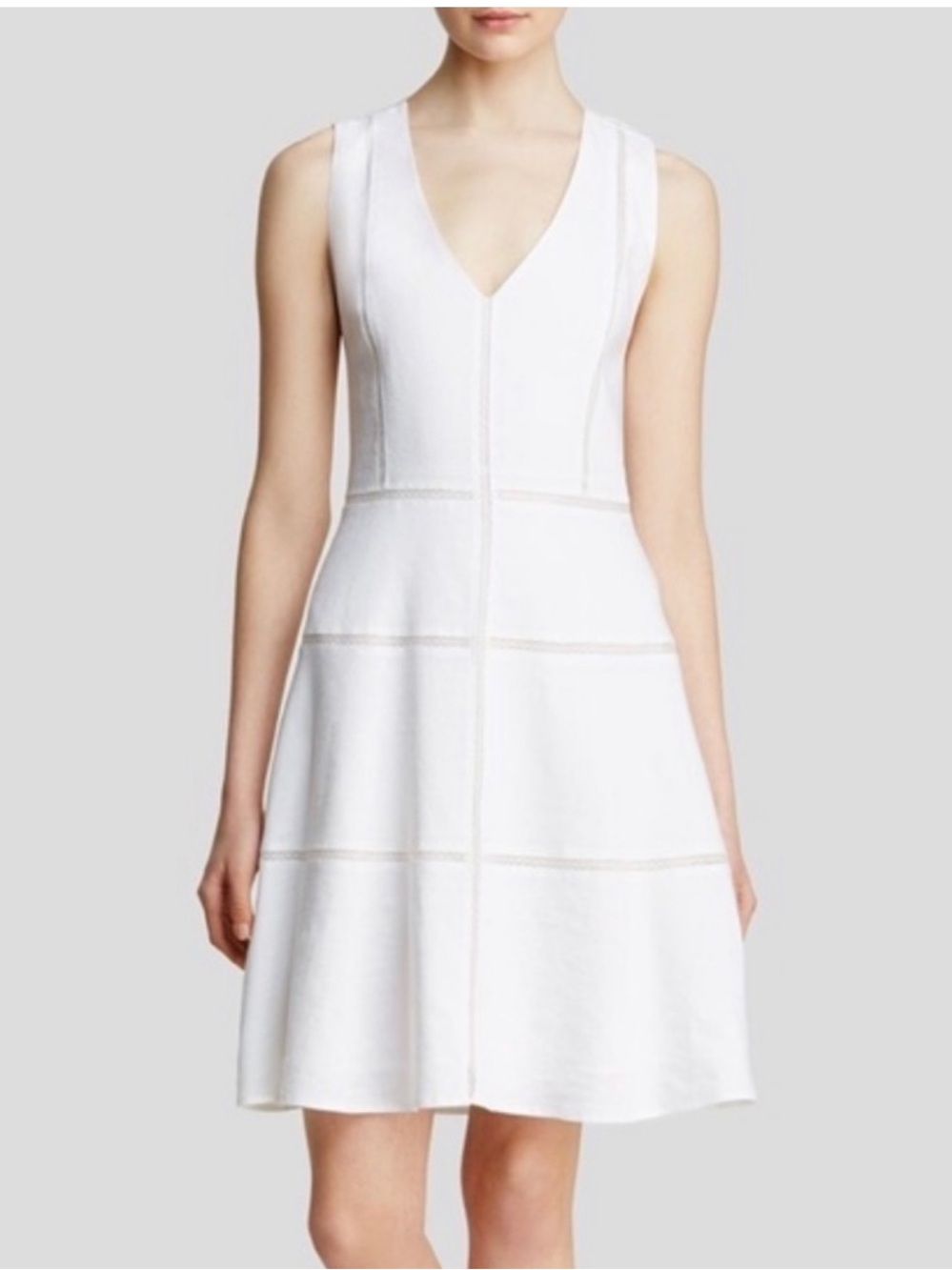 Theory “Jemion” White Linen-Blend Fit & Flare Dress — Size Medium
